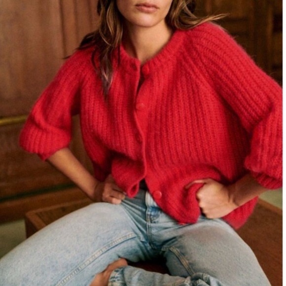 Sezane Sweaters - Sezane Emile Button Front Knit Sweater Cardigan Red Women's Size Small